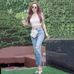 New Zara Ripped Knee Denim Mom Jeans Blue 38 Size 6